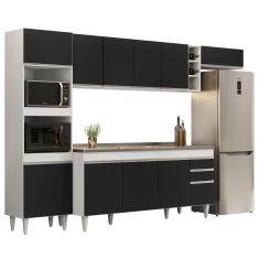 Armário De Cozinha Modulada 5 Peças Cp18 Balcão Com Pia Inox Branco/preto - Lumil