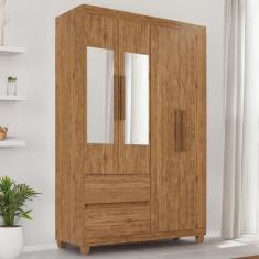 Guarda-roupa De Solteiro Madri 4 Portas 2 Gavetas Com Espelho - Tudo De Móveis Cinamomo/off