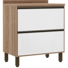 Balcão Cozinha 80 Cm 2 Gavetões Branco Laca Mel Luciane Móveis