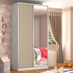 Guarda Roupa Solteiro 1 Espelho 2 Portas 3 Gavetas Nova Mobile Branco e Noce