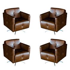 Kit 4 Poltronas Giratória para Sala de Estar Astana Couro Marrom Bicolor - Gran Belo