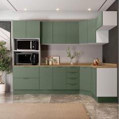 Cozinha Modulada 7 Peças com Tampo 3 Aéreos 3 Balcões e Torre Quente Ipanema Cabecasa Madeiramadeira Verde