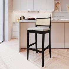 Banqueta com Encosto e Apoio para Pés Tiê CabeCasa MadeiraMadeira Preto/Off White