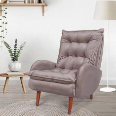 Poltrona Anatômica Pés de Madeira Eloá Cia do Estofado Cappuccino