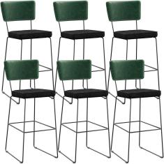 Kit 06 Banquetas Altas Allana L02 Verde Musgo Chumbo