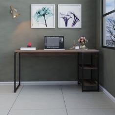 Escrivaninha com Estante Baixa Estilo Industrial 150cm com 02 Prateleiras Dynamica Yescasa Nogal / Est.Preta