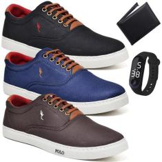 Kit 3 Tênis Casual + Relógio Digital + Carteira Conforto - Polo Blu, P