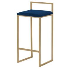 Banqueta Decorativa Jasmine Base Gold Veludo Azul G41 - Gran Belo