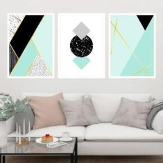 Kit 3 Quadros Decorativos Geométrico Turquesa 45x34cm - Quadros On-lin