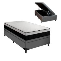 Cama Box com Baú Arezzo Black White Solteiro Molas Ensacadas - Portobe