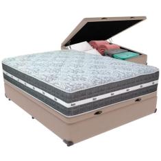 Cama Box Baú Bege e Colchão Black Graphite Molas Ensacadas Casal Anjos
