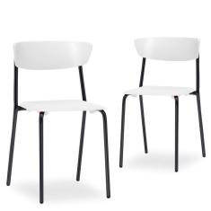 Kit 02 Cadeiras Fixa Base Preta Empilhável Bit F02 Branco