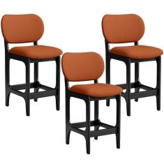 Kit 03 Banquetas Baixa Bar Cozinha E Sala De Jantar Fixa Betta Preto Tecido Terracota