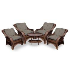 Conjunto De Poltronas Fibra Sintética Melo - 4 Poltronas + 1 Mesa Centro - Tecido Duna Fendi