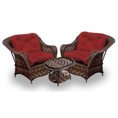 Conjunto De Poltronas Fibra Sintética Naja - 2 Poltronas + 1 Mesa Centro - Tecido Duna Vermelho