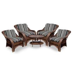 Conjunto De Poltronas Fibra Sintética Melo - 4 Poltronas + 1 Mesa Centro - Tecido Illimani Preto