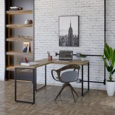 Mesa De Escritório Em L Estilo Industrial 120x150cm Kuadra Lâmina Mel / Est.preta