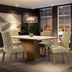 Sala de Jantar Grazi Mesa Tampo de Vidro 4 Cadeiras Madesa