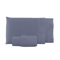 Lençol Solteiro 3 Peças Percal 300 Fios 100% Algodão Azul - Armazem do