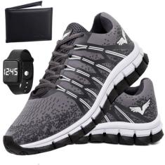 Tênis Corrida Masculino Sapato Relogio e Carteira Caminhada - Streetwa