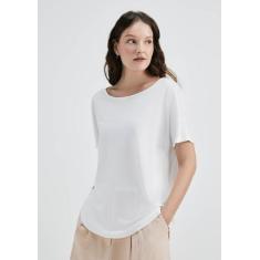 Blusa Básica Feminina Manga Curta Em Viscose - Hering, XG, Off white