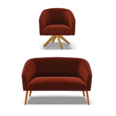 Sofá Namoradeira e Poltrona Giratória MA30 Stella Bouclê Terra D03 - D'Rossi