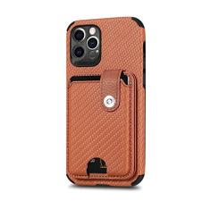 Para iPhone 13 12 Mini 14 11 Pro XS Max XR X 7 8 Plus SE 2 3 Fibra de Carbono Carteira Capa para Telefone Titular do Cartão de Crédito Capa de Couro PU, marrom, Para 7 Plus (8 Plus)