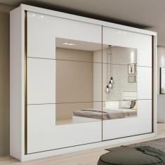 Guarda Roupa Casal com Espelho 2 Portas de Correr 6 Gavetas Toronto Plus Espresso Móveis Branco