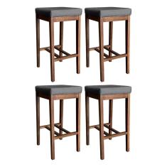 Kit 4 Banquetas Alta para Bancada de Cozinha Bali 74 Cm Madeira Suede CCS