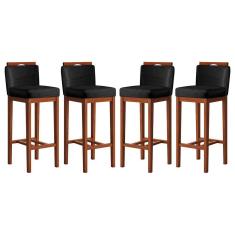 Kit 4 Banquetas Média para Bancada Ilha 38x92 Cm Líbia Madeira Maciça Suede CCS