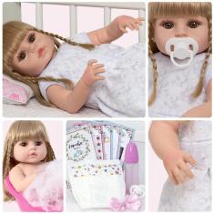 Boneca Reborn Realista Loira Kit 13 Acessórios Pode Banho