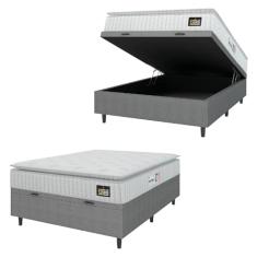Cama Box Baú Colchão Casal Espuma D33 Vangogh Pillow Top 138x188x70cm Branco/Cinza Hellen - Suporta até 120kg por Pessoa