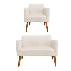 01 Namoradeira E 01 Poltrona Marisa Suede Bege