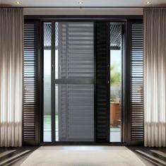 Porta Balcão de Aluminio 210x120cm 3 Folhas Moveis Preto