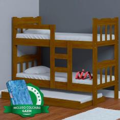 Beliche De Madeira Com Auxiliar Imbuia Perola Nemargi Com 3 Colchões Gazin