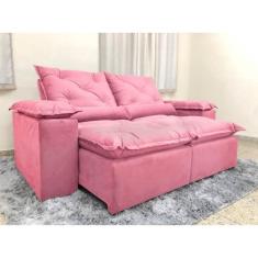 Sofá Retrátil e Reclinável 2,20m em Tecido Veludão C/ Pillow nos Braços Athenas