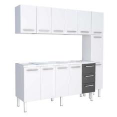 Cozinha Completa de Aço Gabinete Para Pia 180cm com Aéreo e Paneleiro 