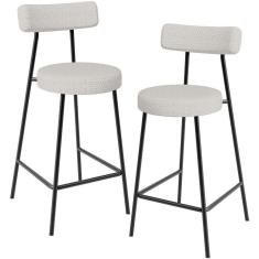 Kit 02 Banquetas Baixa Para Cozinha Sala De Jantar Bar Bancada Milão L02 Bouclê Cru - Lyam Decor