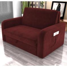 Sofá Cama Com Baú 2 Lugares Harry Veludo Vinho