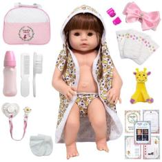 Boneca Tipo Reborn Girafa Saída de Banho Bolsa Acessórios - Cegonha Re