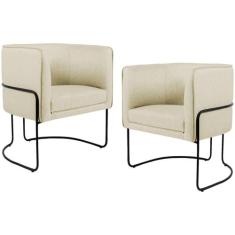 Kit 02 Poltronas Decorativas Fixa Base de Aço Preto Betina D02 Linho B