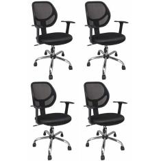Kit 4 Cadeiras Escritório Diretor com Apoio para Braços Blk Preto