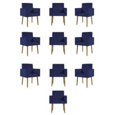 Kit 10 Cadeiras Poltronas Decorativa - Escritório - Recepção Cor:azul Marinho