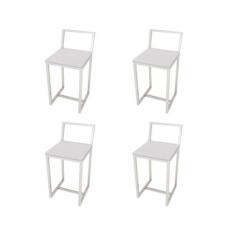 Jogo 4 Banqueta Baixa Para Cozinha Branca Assento Estofado Industrial 