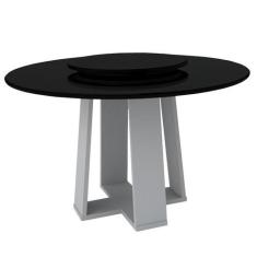 Mesa De Jantar Redonda Isabela 1,35M Com Tampo Giratório Off White/Pre
