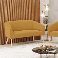 Sofá 2 Lugares Namoradeira Pé Palito Natural Stella Bouclê Mostarda D03 - D'rossi