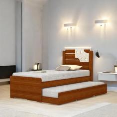 Cama Bibox Solteiro Luiza Cinamomo e Off com 02 Colchões - Vitamov