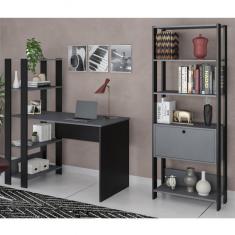 Conjunto Home Office 2 Peças com Escrivaninha e Estante Match Artely Preto/Grafite