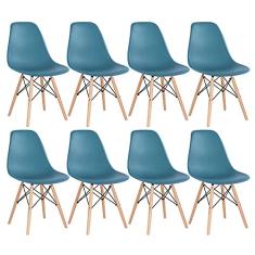 Loft7, KIT - 8 x cadeiras Charles Eames Eiffel DSW - Base de madeira clara - Turquesa