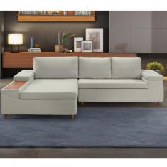 Sofá 3 Lugares Com Chaise Clássico Invertido Estofart Bege
